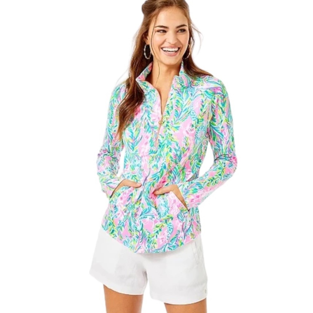 Lilly Pulitzer Skipper Popover Women’s Size XXS‎ Pink Blue Half-Zip